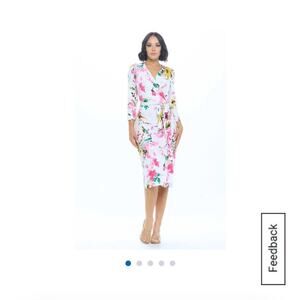 ReneeC white floral dress tie closure wrap around size M new